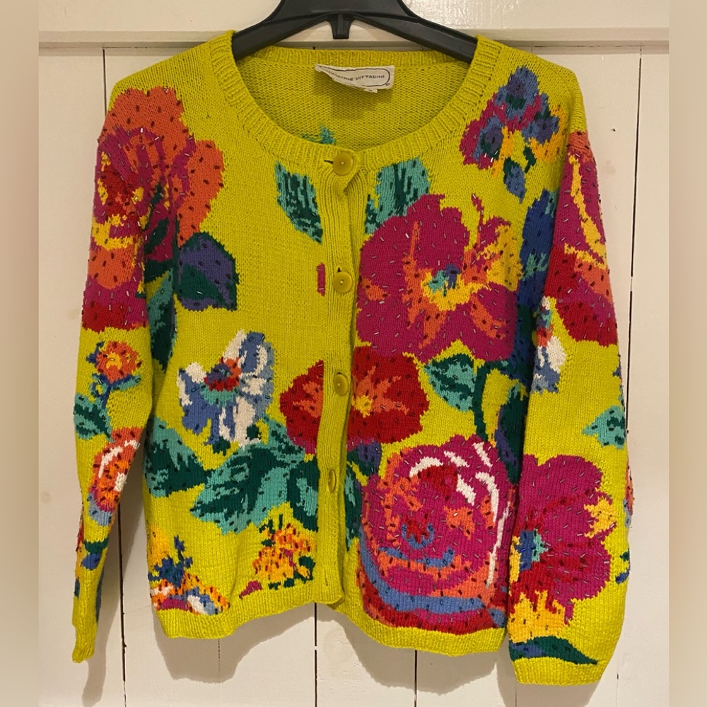 Adrienne Vittadini Vintage Hand knit Cardigan Sweater S